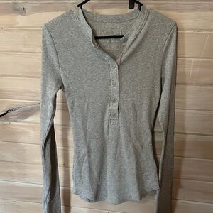 Aerie Gray Ribbed Long Sleeve Henley Top